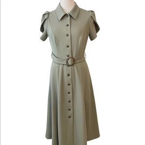 Calvin Klein Green Belted Tulip Sleeve Dress 8